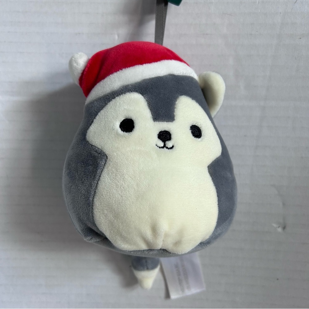 Squishmallows Cute Husky Plush with Santa Hat Christmas ornament 4”